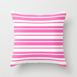 [ Thumbnail: Hot Pink and White Colored Striped Pattern Throw Pillow ]