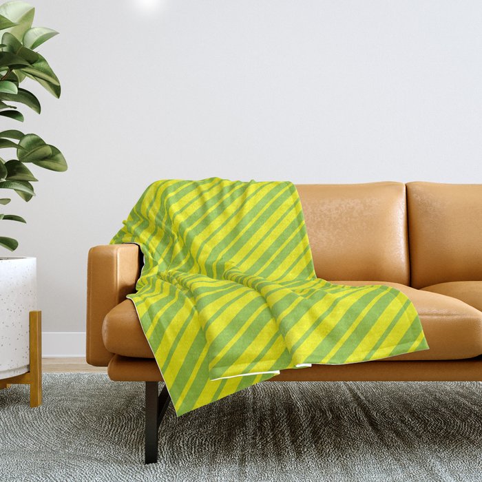 Green and Yellow Colored Stripes/Lines Pattern Throw Blanket