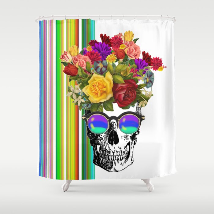 Colorful Cool Hip Skull with flowers Shower Curtain