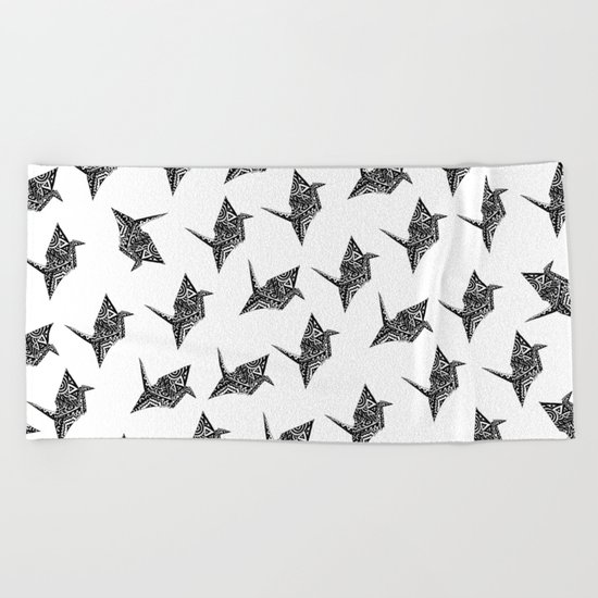 Paper Crane Bird Origami Doodle Beach Towel