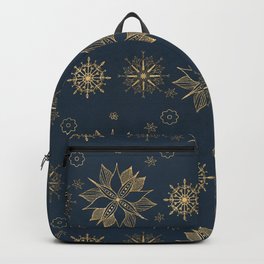 Elegant Gold Blue Poinsettias Snowflakes Pattern Backpack