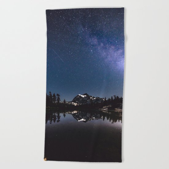 Summer Stars - Galaxy Mountain Reflection Beach Towel