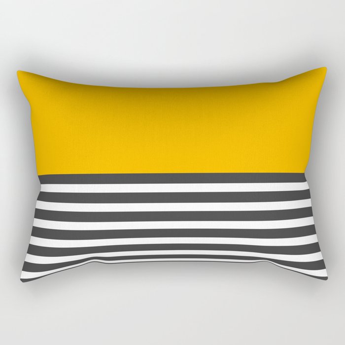 Half Striped Gray - Solid Yellow Rectangular Pillow
