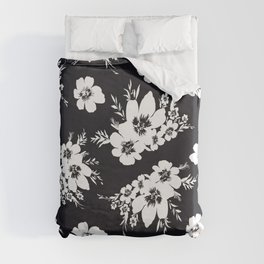 Black and white graphic floral pattern Duvet Cover