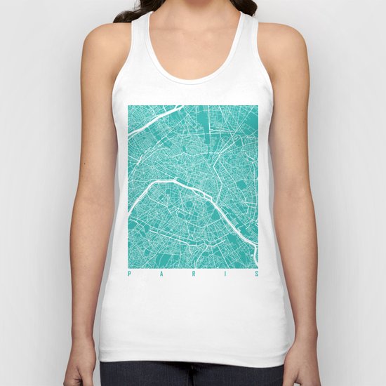 Paris map turquoise Unisex Tank Top