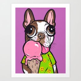 Brown Boston Terrier Ice Cream Art Print