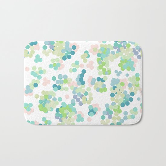 Blue green polka dots on a white background . Bath Mat