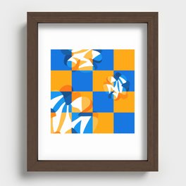 Liquid melting flowers in blue and orange tones checkerboard Recessed Framed Print