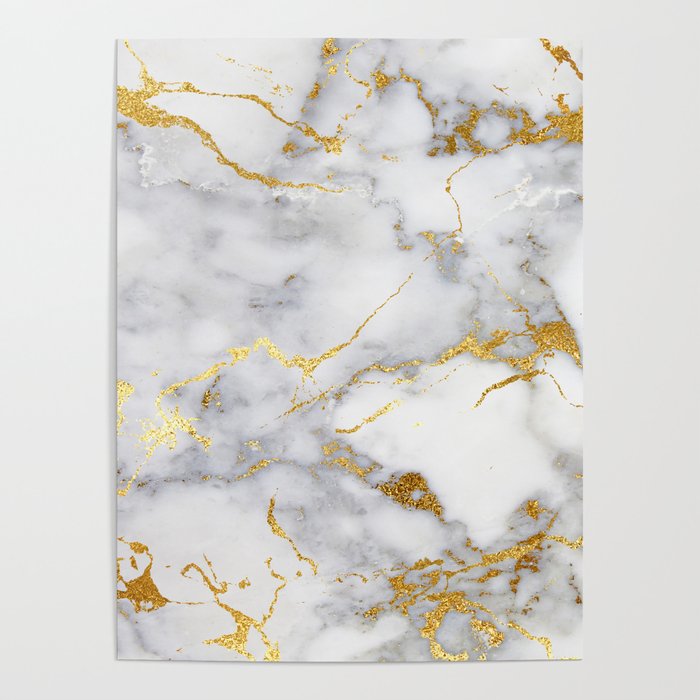 Gray And Gold Girly Marble  Poster