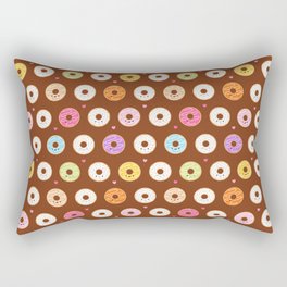 Kawaii Donuts Pattern on Brown Rectangular Pillow