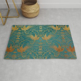 "Turquoise and Gold Paradise Birds" Area & Throw Rug
