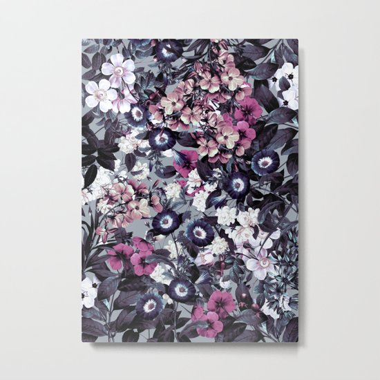 Forest Night Garden Gray Metal Print