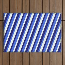 [ Thumbnail: Royal Blue, Mint Cream & Midnight Blue Colored Lines/Stripes Pattern Outdoor Rug ]