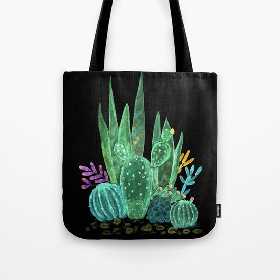Cacti and succulents on a black background. Tote Bag