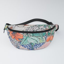 California Summer Bouquet - Oranges and Lily Blossoms in Blue and White Urn Fanny Pack