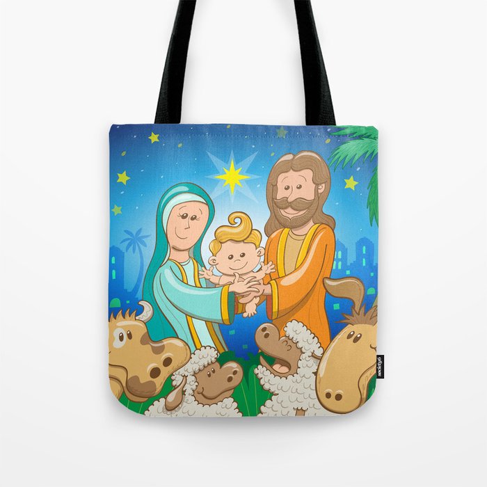 Sweet scene of the nativity of baby Jesus Tote Bag