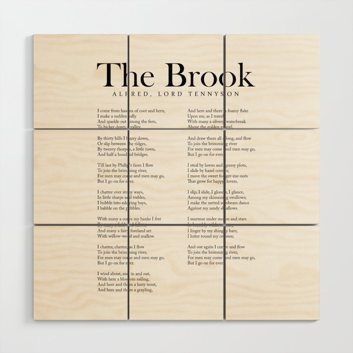 The Brook - Alfred, Lord Tennyson Poem - Literature - Typography Print 1 Wood Wall Art