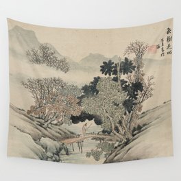 Vintage Japanese Landscape Painting Wall Tapestry