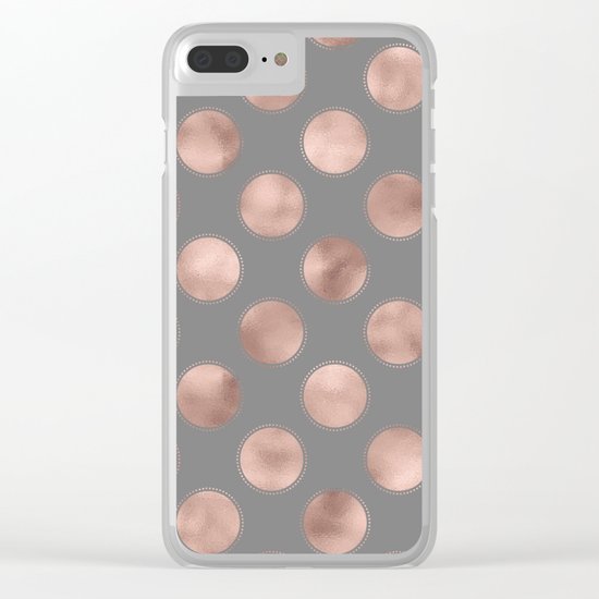Rosegold pink metal polkadots on grey backround - dots Clear iPhone Case