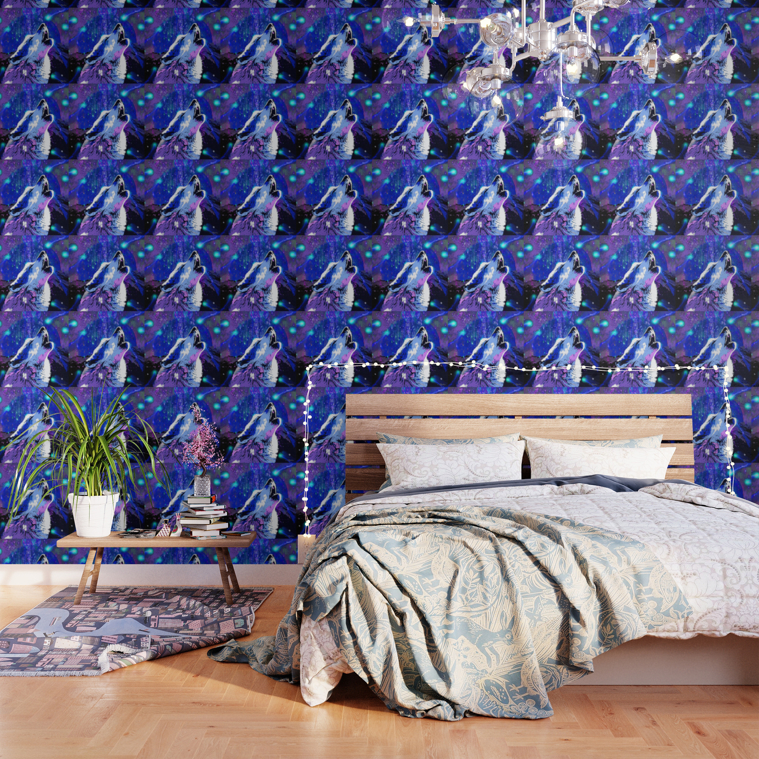 Wolf Moon And Shooting Stars Wallpaper By Saundramyles Society6