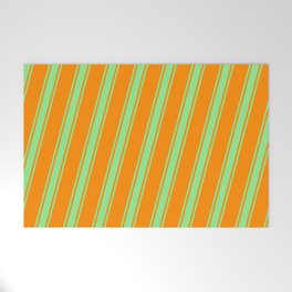 [ Thumbnail: Dark Orange and Light Green Colored Lined/Striped Pattern Welcome Mat ]