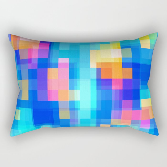 geometric pixel square pattern abstract background in blue pink yellow Rectangular Pillow