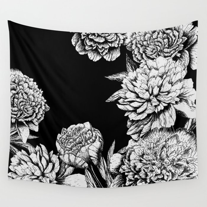 FLOWERS IN BLACK AND WHITE Wall Tapestry by Magic Dreams