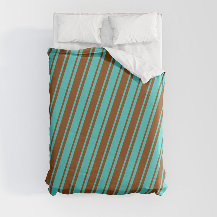 Turquoise & Brown Colored Stripes/Lines Pattern Duvet Cover