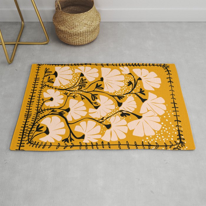 Ever blooming good vibes mustard yellow Rug