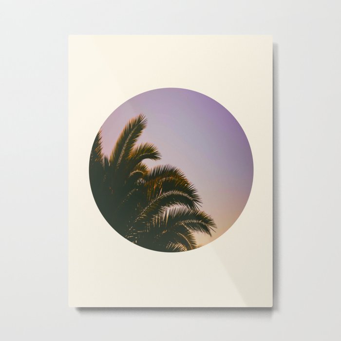 Sunset Purple Palm Tree Circle Photo Metal Print