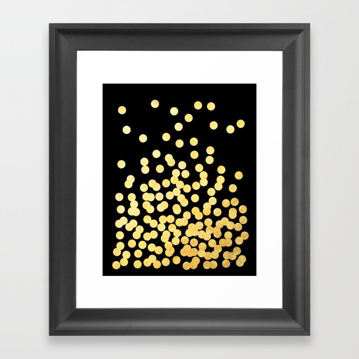 Cruz - Gold Foil Dots on Black - Scattered gold dots, polka dots, dots by Charlotte Winter Framed Art Print