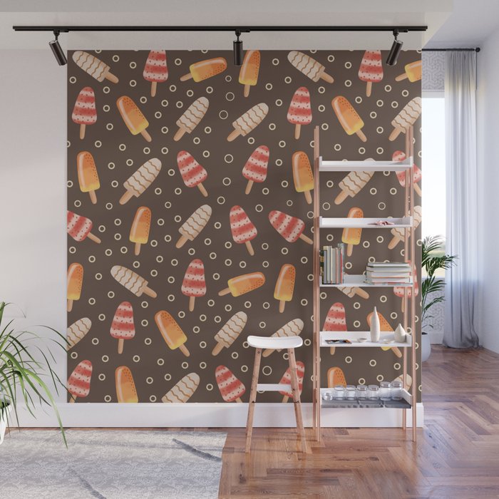 Popsicle Lover Print On Brown Background Pattern Wall Mural