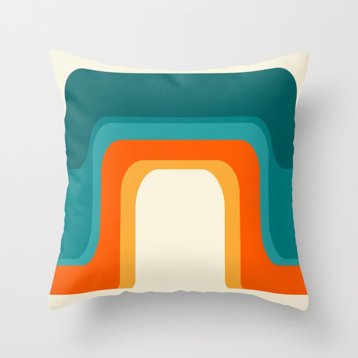 Mid-Century Modern Rainbow Teal Yellow Orange Throw Pillow