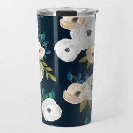 Midnight Florals - Blue & Cream Travel Mug