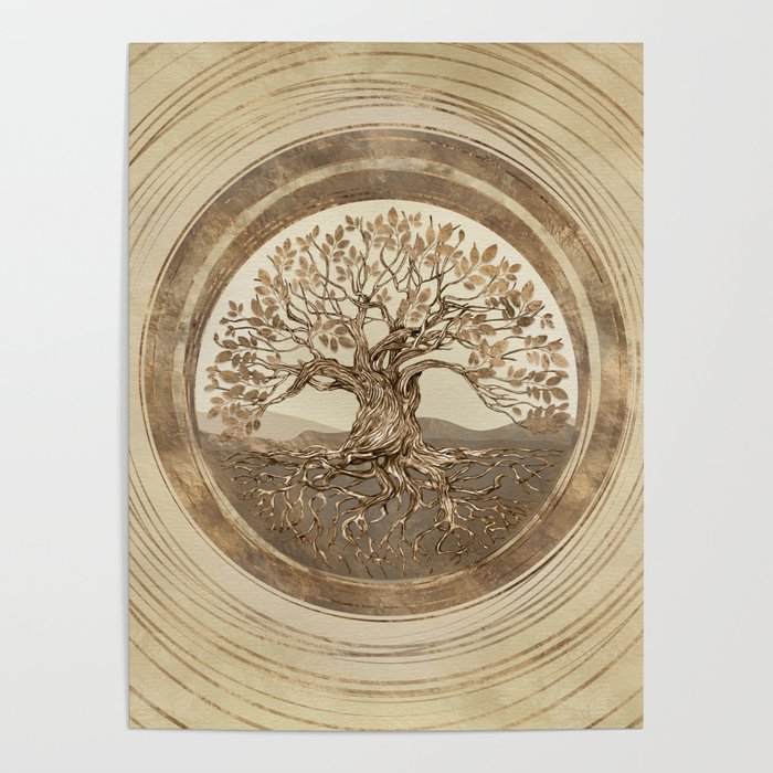 Tree of life -Yggdrasil Pastel Gold Poster