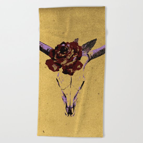 Grunge Animal Skull Beach Towel