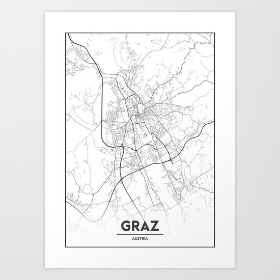 Minimal City Maps Map Of Graz Austria Art Print By Valsymot Society6