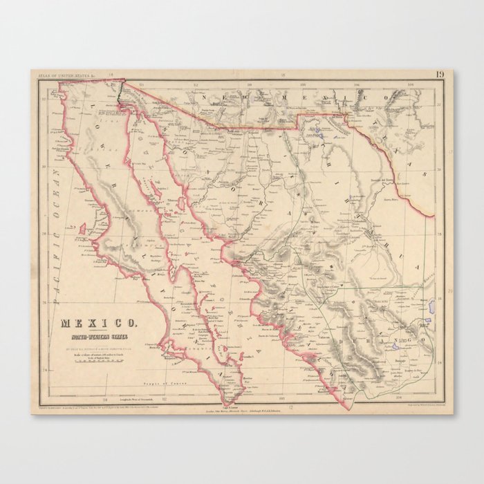 Vintage Map of Baja California (1857) Canvas Print