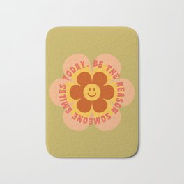 Be the reason someone smiles today - 60s 70s retro cherry blossom smiley typography  Bath Mat