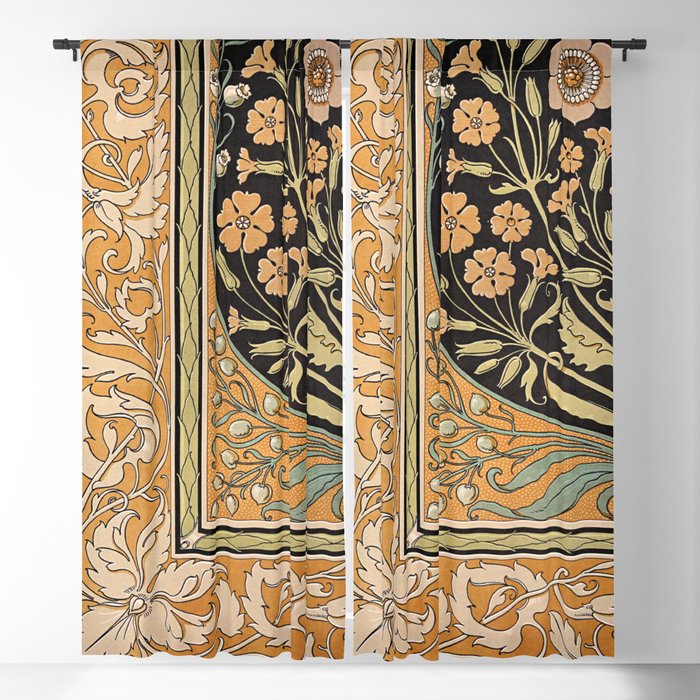 Vintage Art Nouvea Floral Motif Blackout Curtain