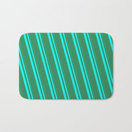 [ Thumbnail: Aqua & Sea Green Colored Striped Pattern Bath Mat ]