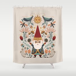 Gnome Life Shower Curtain | Dragonfly, Garden, Folkart, Gnomelife, Florals, Gnome, Drawing, Snail, Mushrooms, Digital 