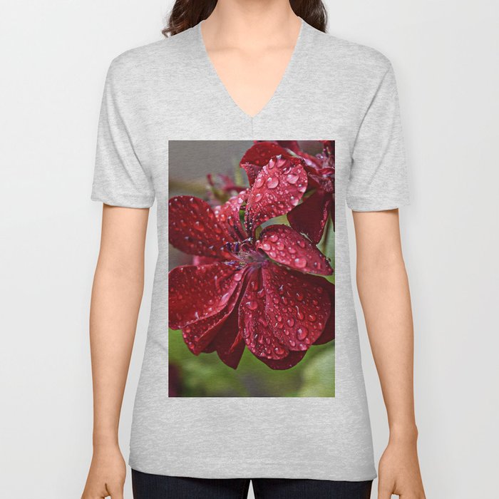 Rainy Blooming Flower V Neck T Shirt