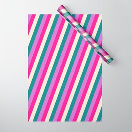 [ Thumbnail: Deep Pink, Beige, Dark Cyan & Orchid Colored Lines/Stripes Pattern Wrapping Paper ]