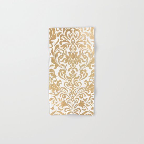 Gold foil swirls damask #12 Hand & Bath Towel