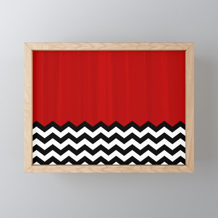 Red Black White Chevron Room w/ Curtains Framed Mini Art Print