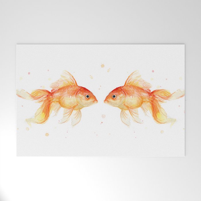 Goldfish Love Watercolor Fish Painting Welcome Mat