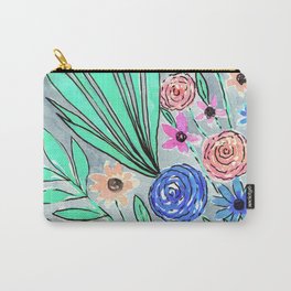 Coral Pink Blue Green Watercolor Flower Art Carry-All Pouch