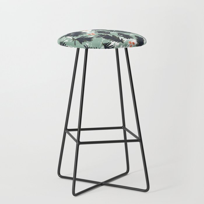 Forever Green Winter Floral Pattern Bar Stool