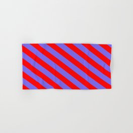 [ Thumbnail: Medium Slate Blue and Red Colored Stripes/Lines Pattern Hand & Bath Towel ]